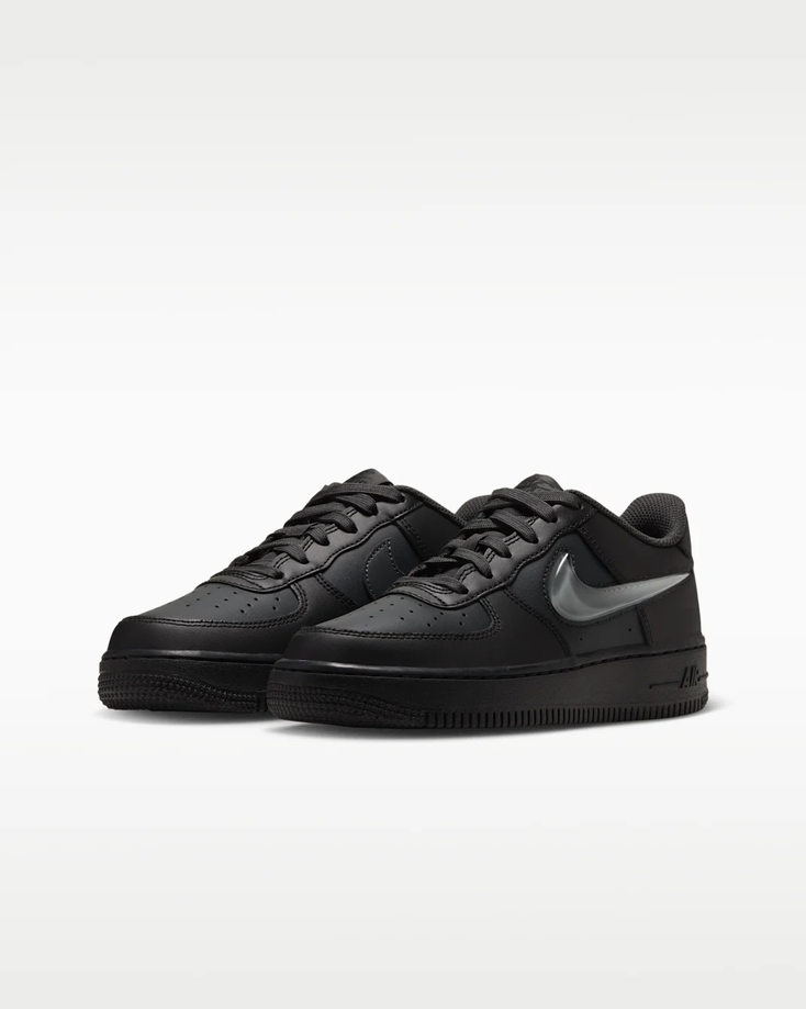 【預訂】 NIKE AIR FORCE 1 JELLY SWOOSH 全黑灰果凍剔-GS