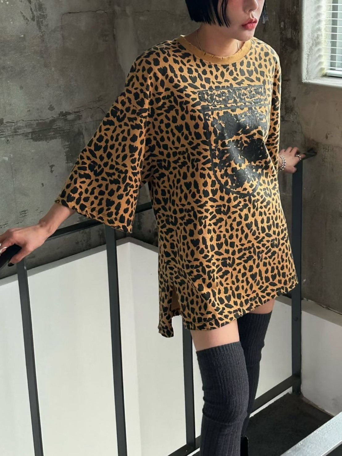 長版短袖豹紋T