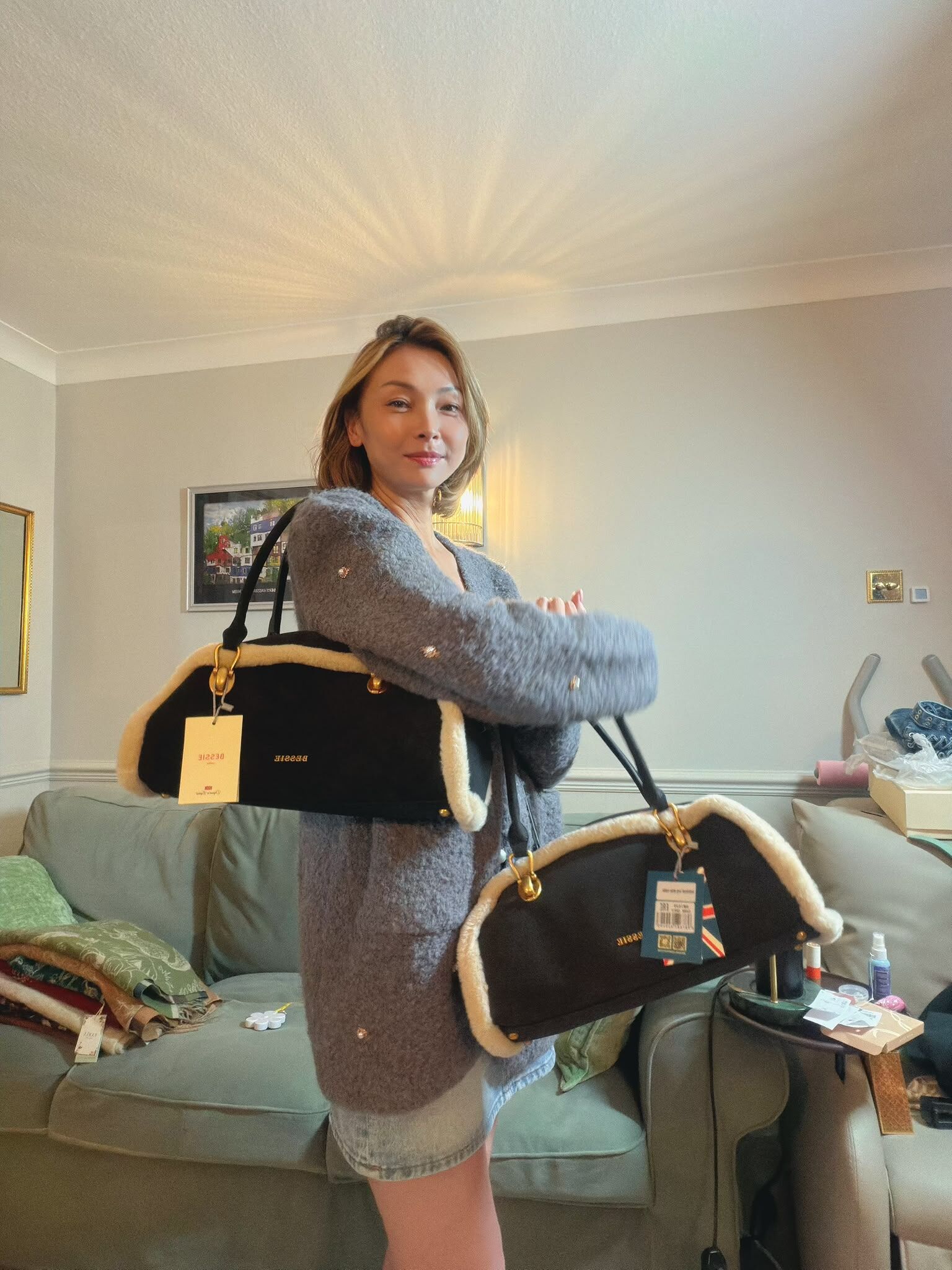 英國代購-BESSIE LONDON Fleece Trim Shoulder Bag