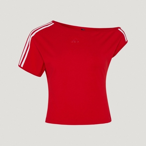 Adidas 愛迪達 Dce Os Tee KX6698 女 T恤 運動上衣 休閒短袖 露肩 撞色 紅