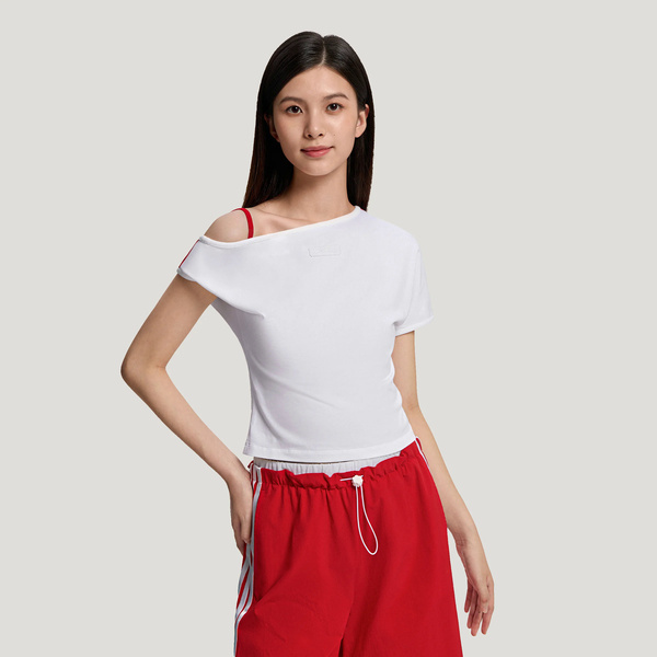 Adidas 愛迪達 Dce Os Tee KZ4233 女 T恤 運動上衣 休閒短袖 露肩 撞色 白