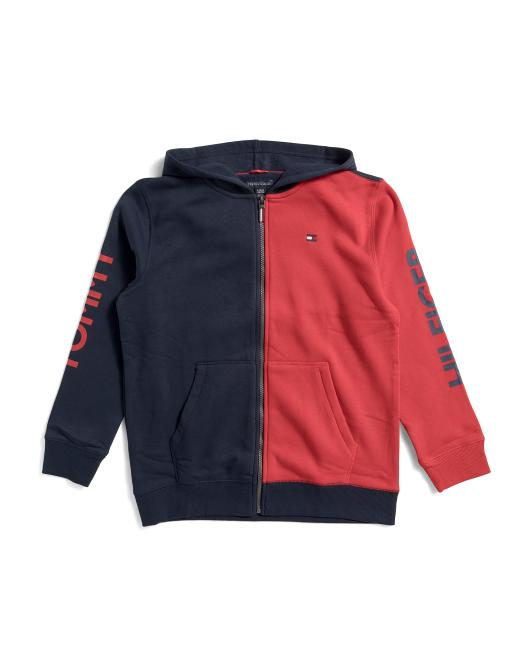 【預購】TOMMY HILFIGER N092553 連帽休閒外套 (深藍/紅拼色)