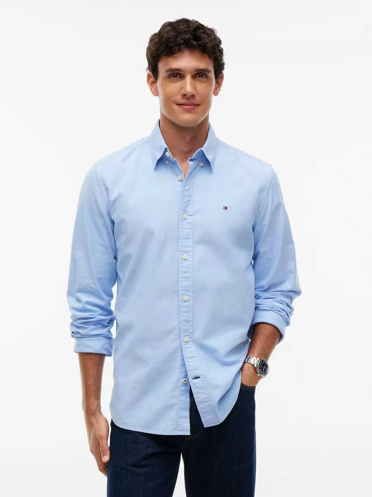 【預購】TOMMY HILFIGER N092505 純色長袖襯衫 (藍色)
