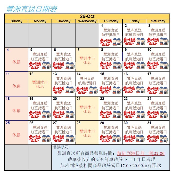 最新空運直送貨期表及訂購須知