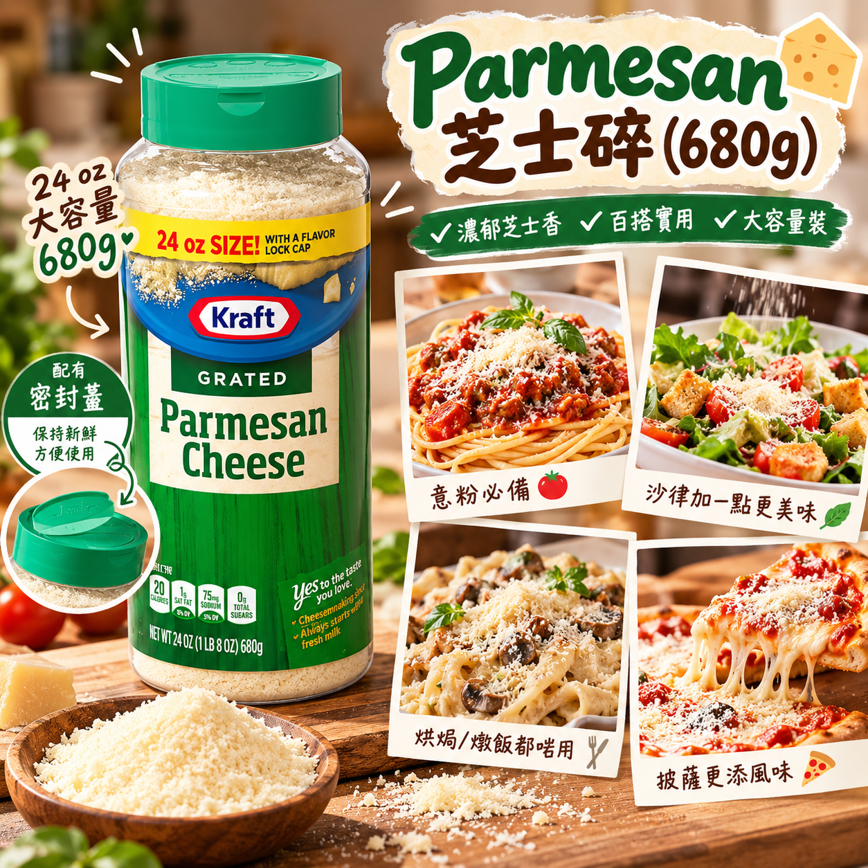 【預購】Kraft N092562 Parmesan 芝士碎 (680g)