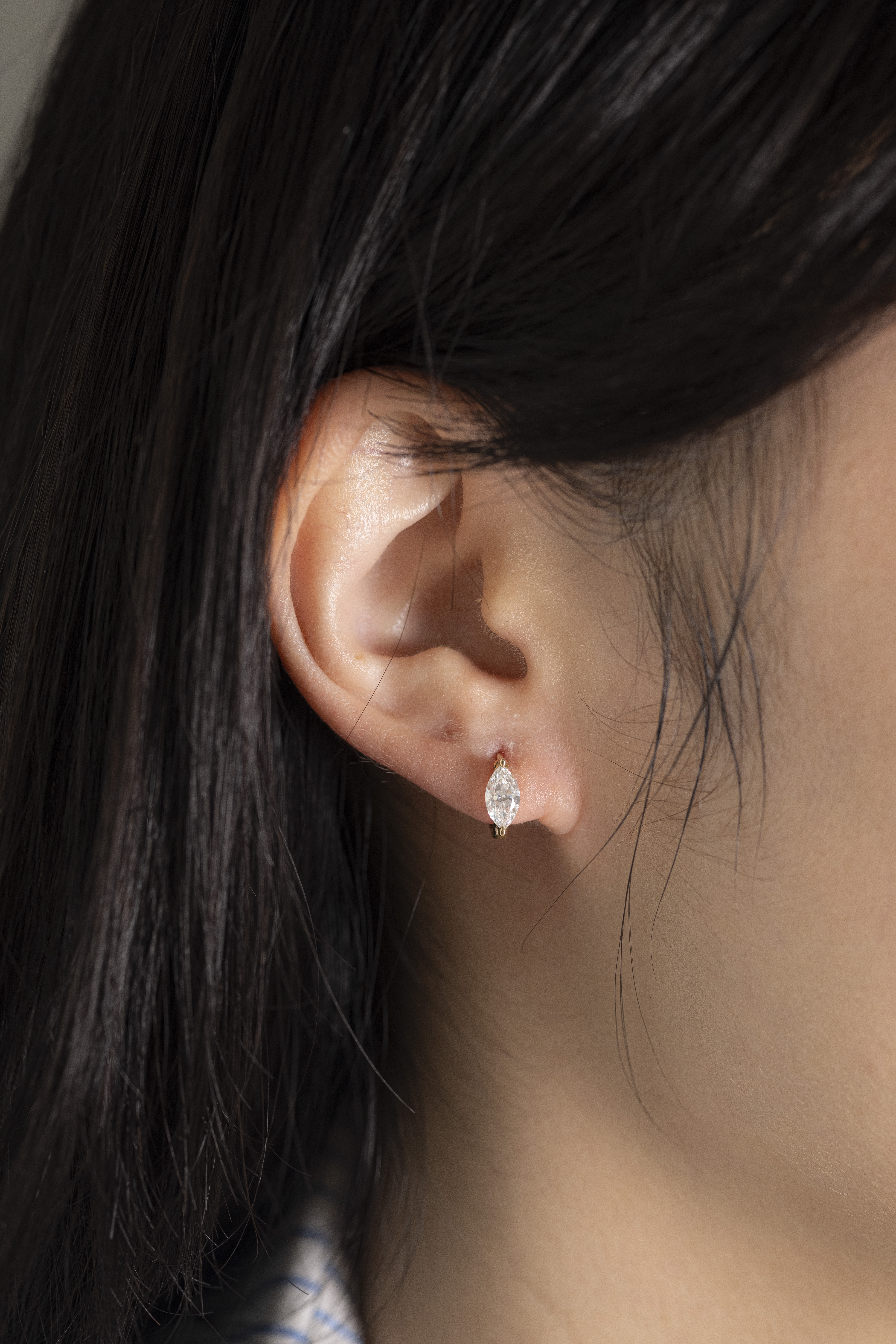 18K 1.00ct Marquise Diamond Hoop Earrings