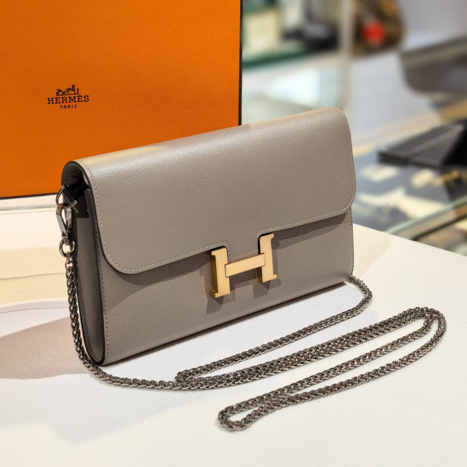 全新CONSTANCE LONG WALLET, EVERCOLOR , ETOUPE/大象灰 , 玫瑰金扣, #愛馬士長銀包 #BRAND NEW #香榭站正品