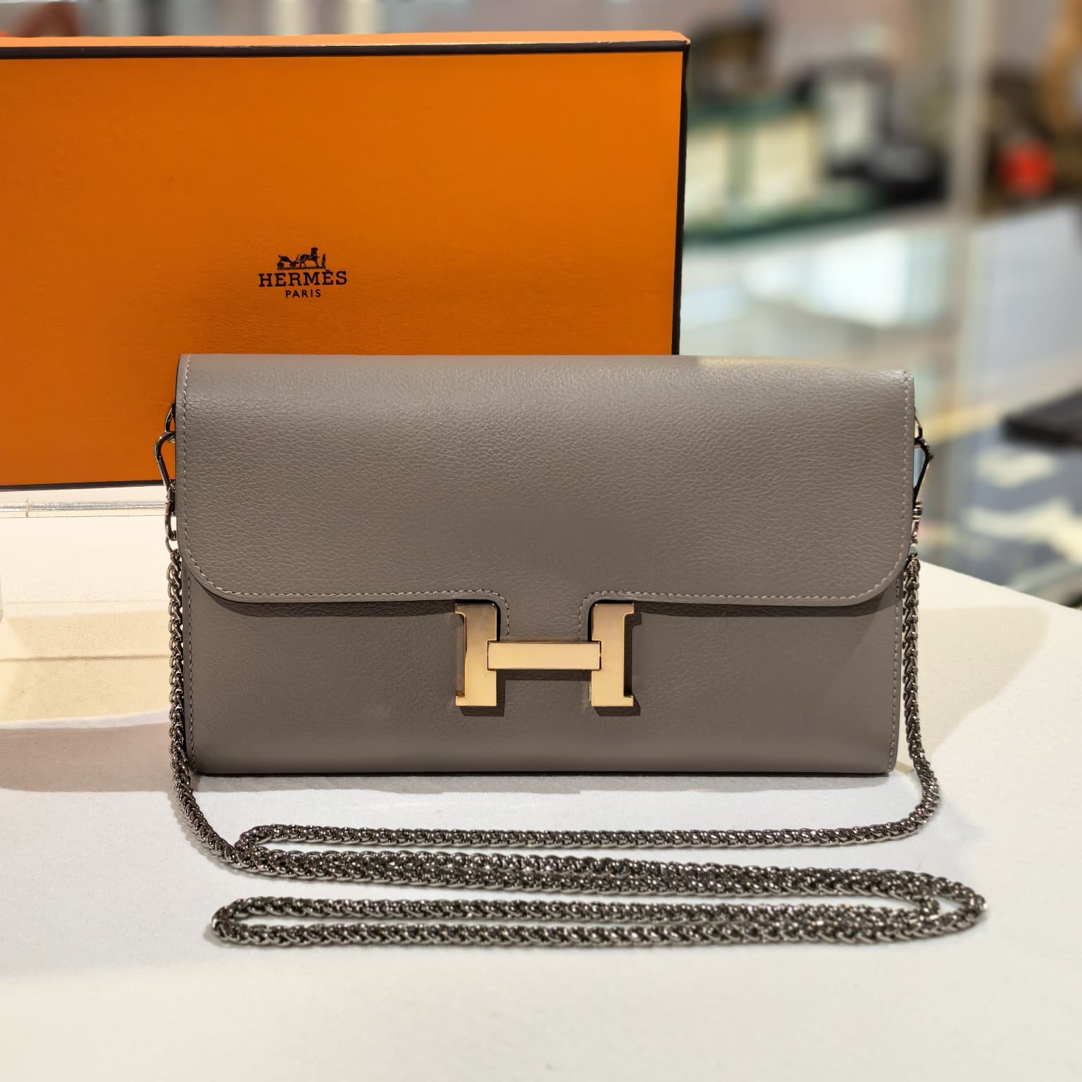 全新CONSTANCE LONG WALLET, EVERCOLOR , ETOUPE/大象灰 , 玫瑰金扣, #愛馬士長銀包 #BRAND NEW #香榭站正品