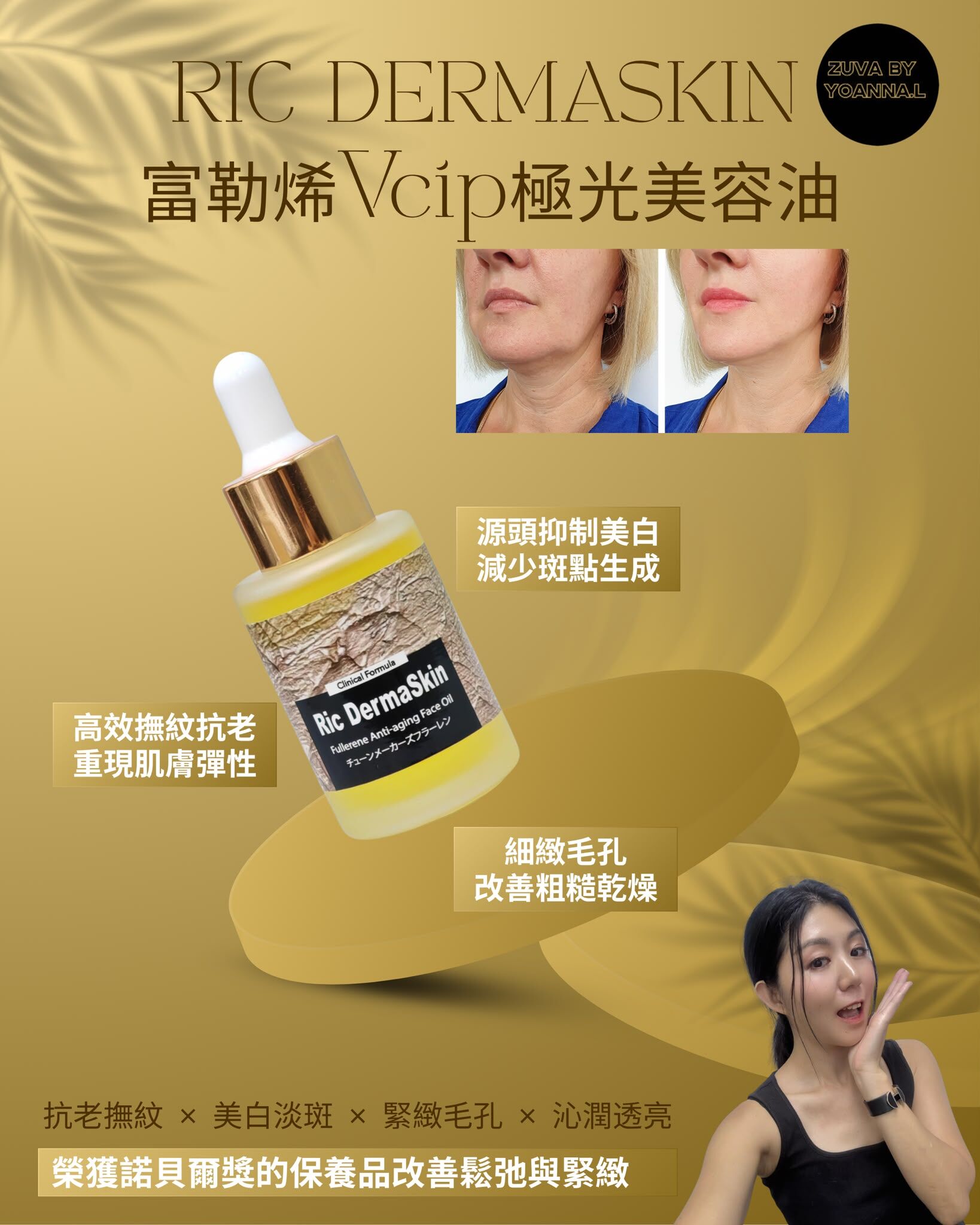 RIC DERMA SKIN 富勒烯Vcip 極光美容油R020 (榮獲諾貝爾獎的保養品改善鬆弛與緊緻)
