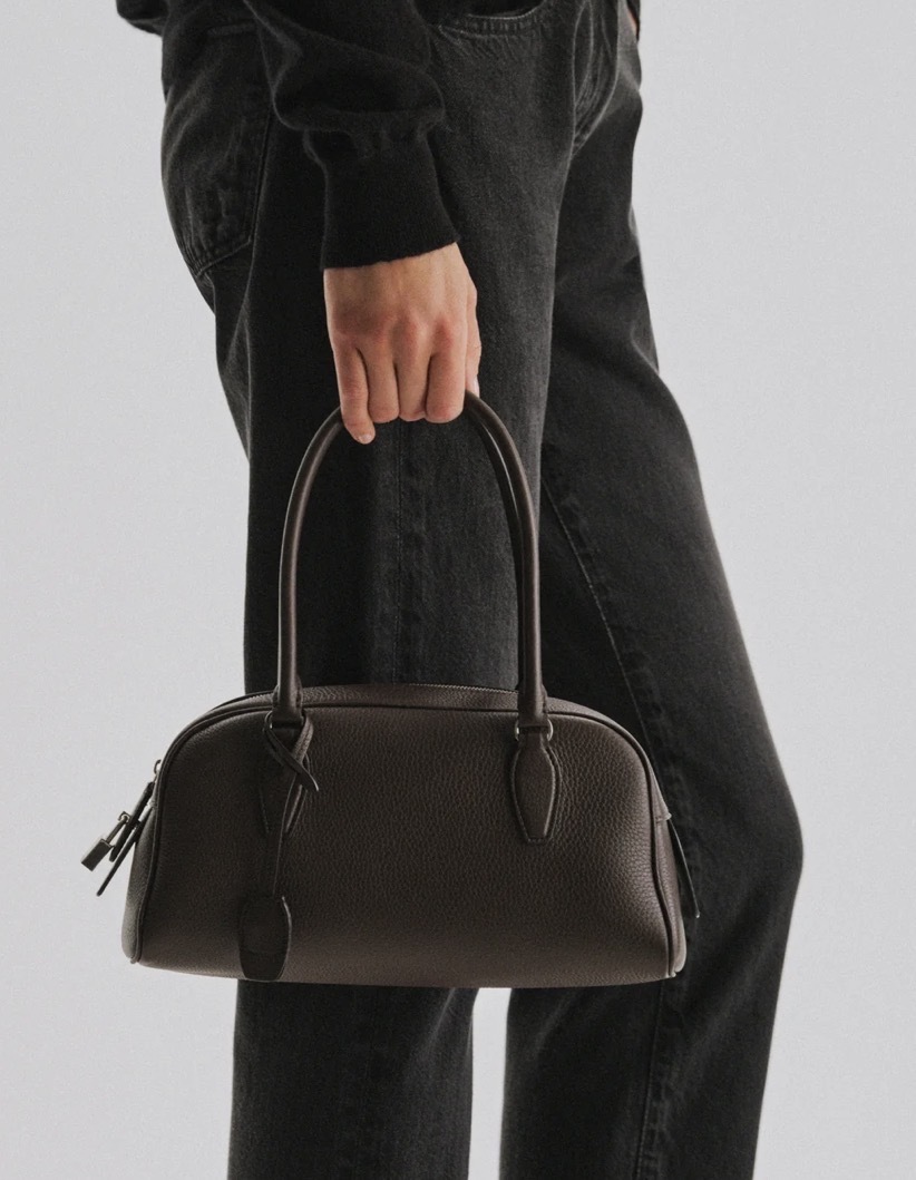 The Row Small E/W India Leather Bag Deep Brown
