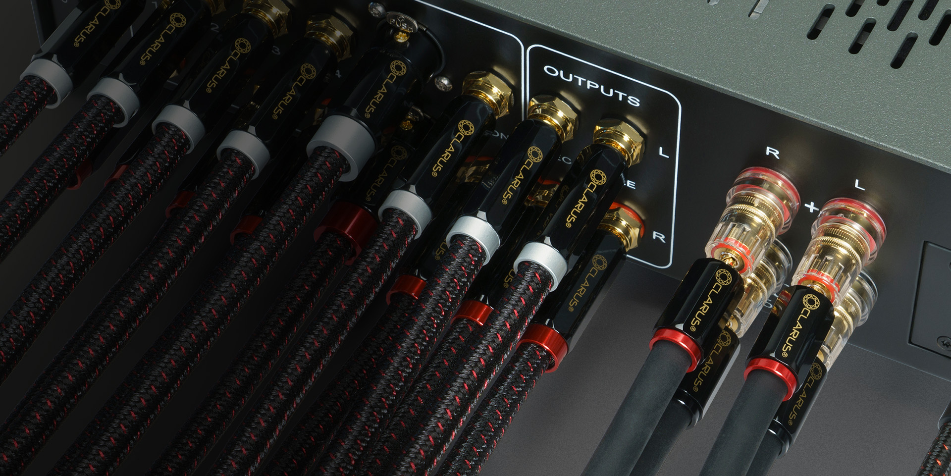 Clarus Crimson MKII 線材 接駁於擴音機背板 Clarus Crimson MKII cables on an amplifier rear panel