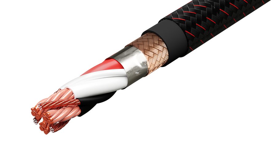 Clarus Crimson MKII 平衡線剖面 導體 絕緣 鋁箔及銅編織屏蔽 Clarus Crimson MKII balanced cable cutaway conductors insulation foil and copper braid