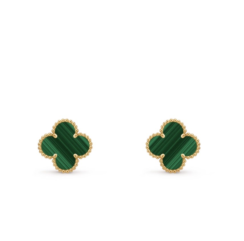 Van Cleef & Arpels Vintage Alhambra 18K 黃金孔雀石四葉草耳環