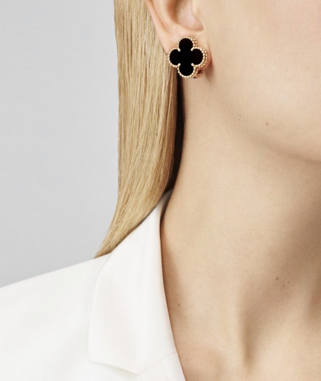 Van Cleef & Arpels Magic Alhambra 18K 黃金縞瑪瑙四葉草小號耳環