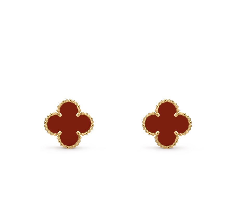 Van Cleef & Arpels Vintage Alhambra 18K 黃金紅玉髓四葉草小號耳環