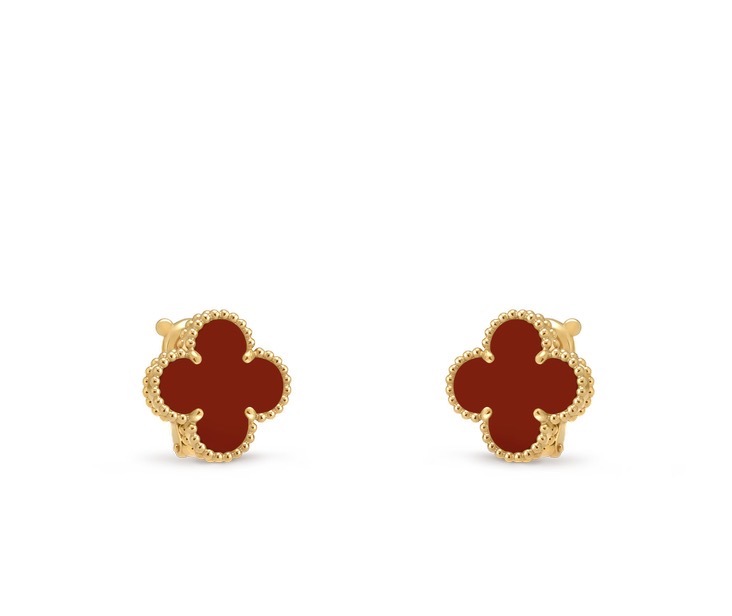Van Cleef & Arpels Vintage Alhambra 18K 黃金紅玉髓四葉草小號耳環