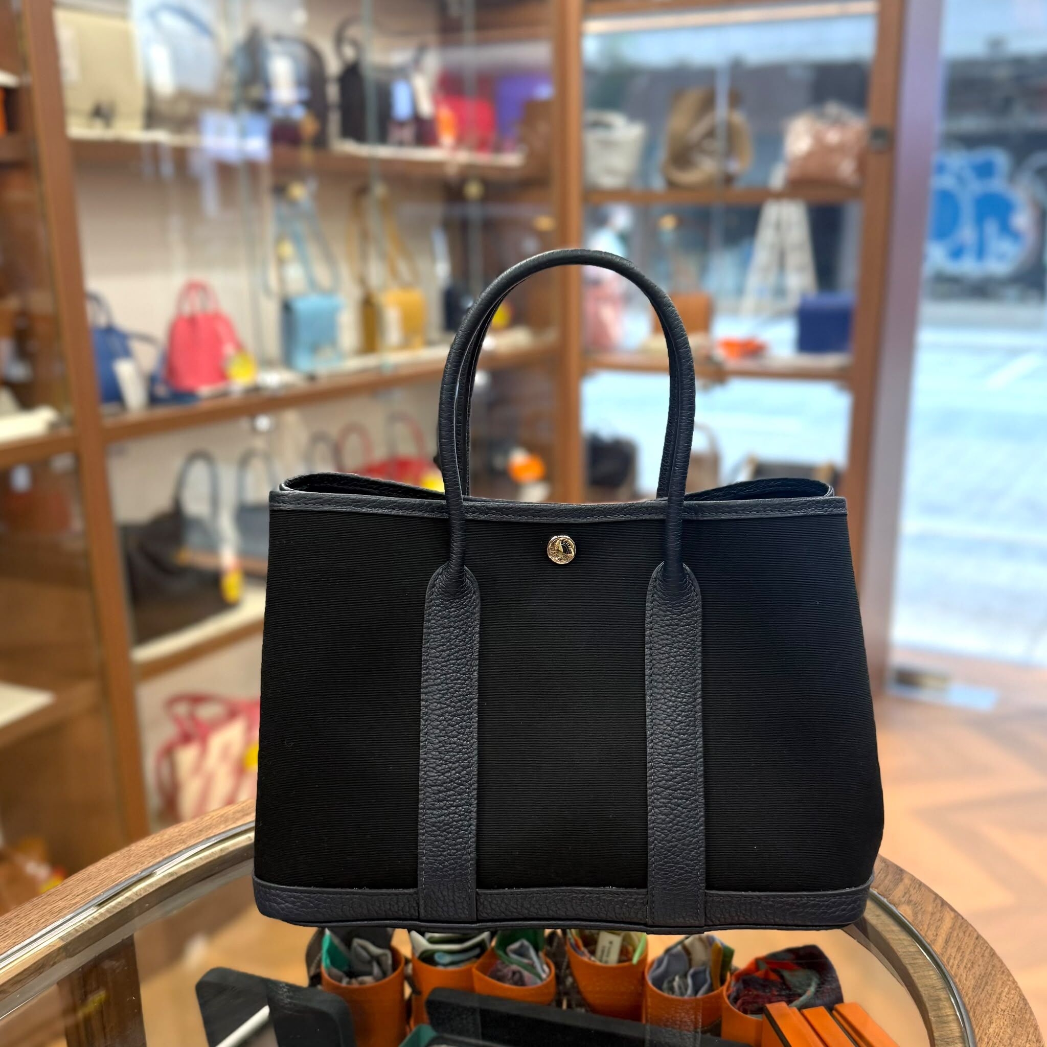 95%NEW USED GARDEN PARTY 30 黑色拼深藍色 帆布 口 R #GP30 #愛馬仕花園包