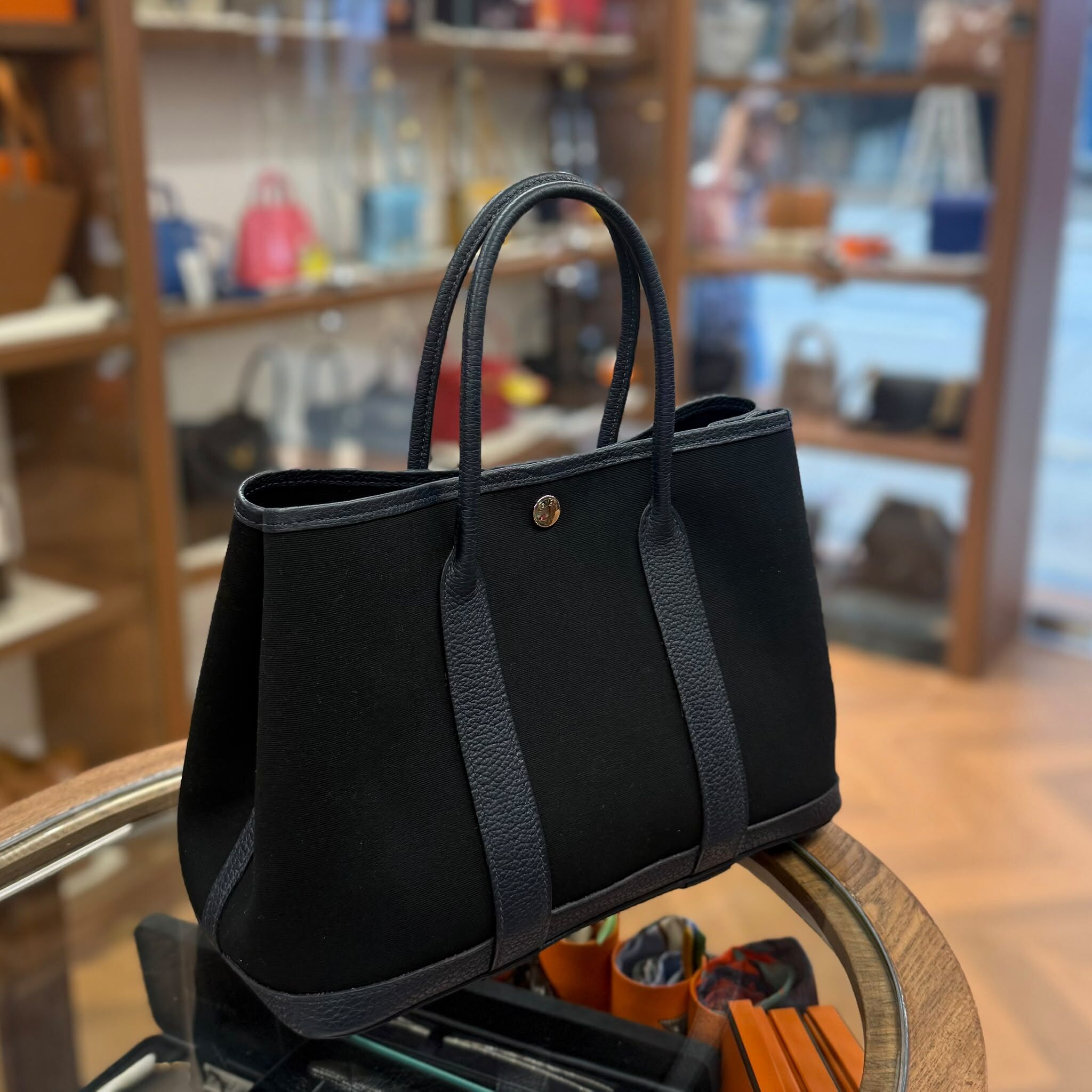 95%NEW USED GARDEN PARTY 30 黑色拼深藍色 帆布 口 R #GP30 #愛馬仕花園包