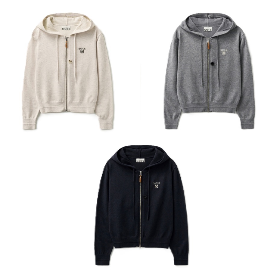 【12】SATUR W Classic Knit Hood Zip up - 3色選擇