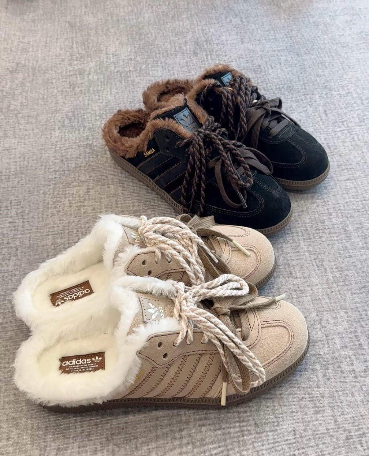 【Luxury】 ADIDAS ORIGINALS Samba MULE 舒適百搭包頭拖鞋 男女同款 米色黑色 愛迪達穆勒鞋毛毛鞋 保暖 可愛 兩色 HP5054 HP5055