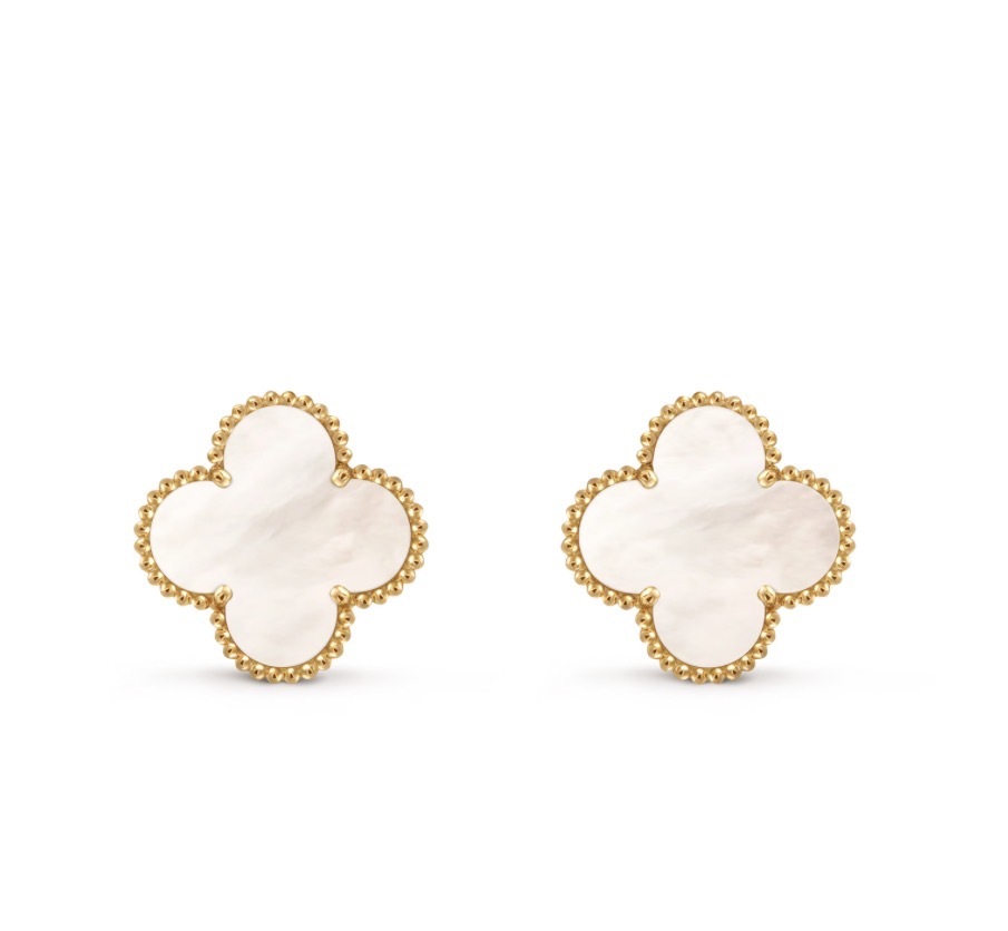Van Cleef & Arpels Magic Alhambra 18k黃金白貝母四葉草耳環