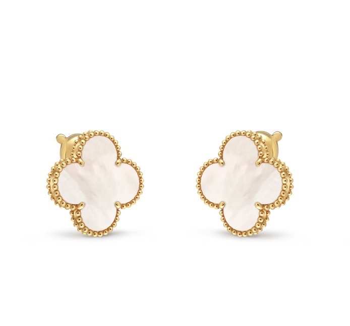 Van Cleef & Arpels Magic Alhambra 18k黃金白貝母四葉草耳環