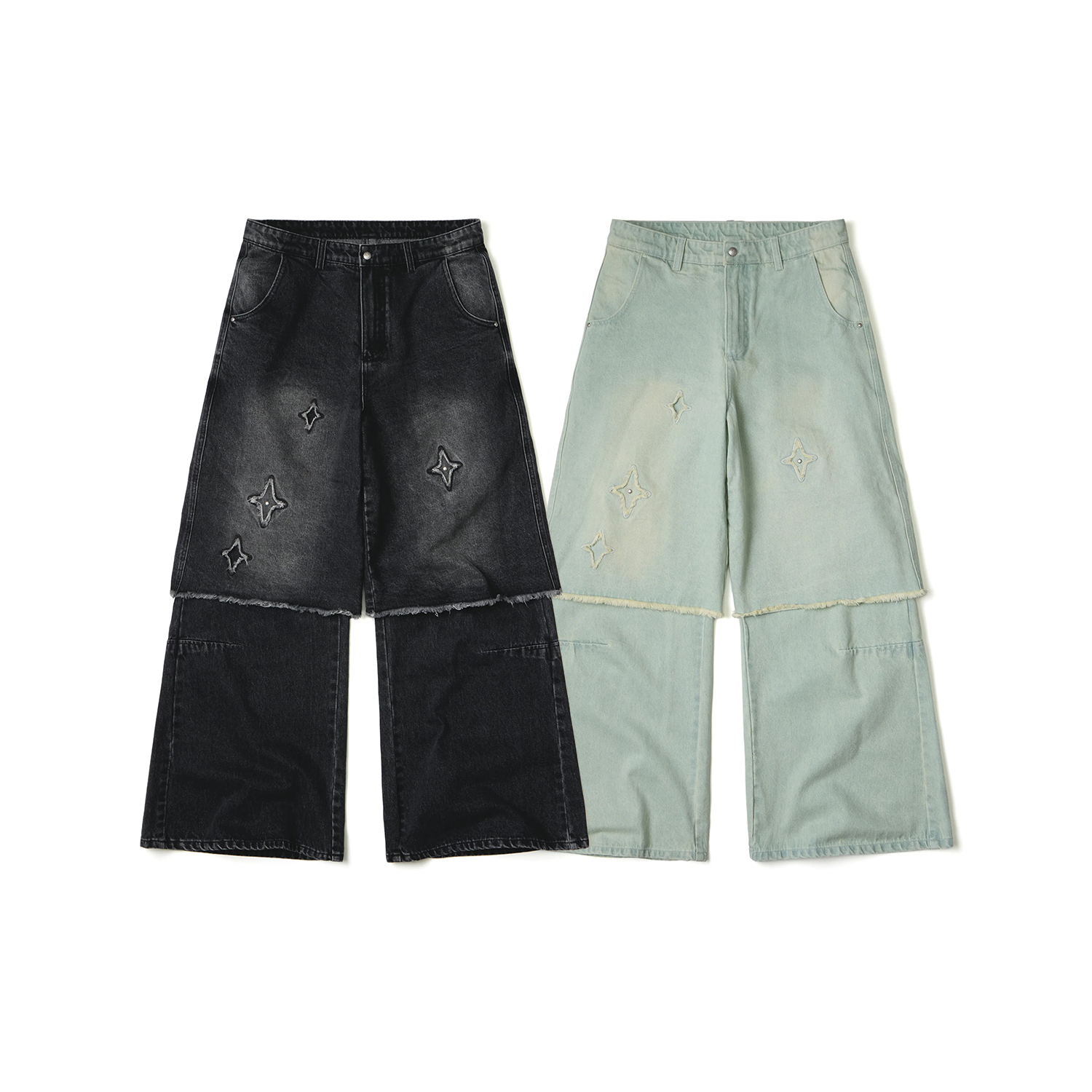 【車庫服飾】ARC ROOM STAR EMBROIDERED LAYERED JEANS