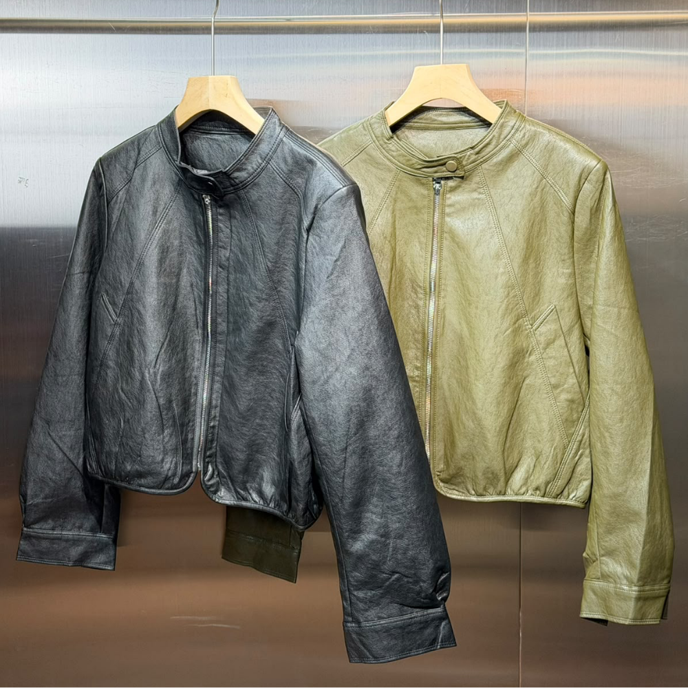 JAC-CCG0926-006 短款皮褸 (A6草綠色/B6黑色)(M/L) [A0902-9511]