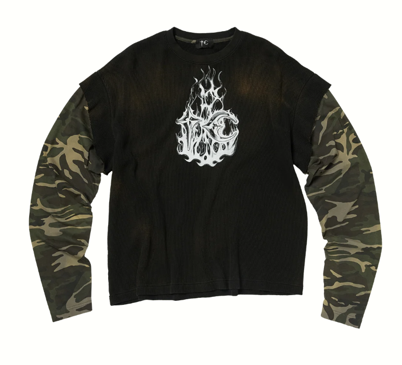 【Focus Store】現貨 Thug Club Hellfire Layered T-Shirt 華夫格 拼接長袖 黑色／迷彩