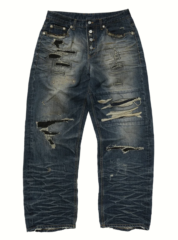 【Focus Store】現貨 Thug Club Skull Stitch Ripped Denim Pants 水洗破壞 牛仔褲 丹寧色