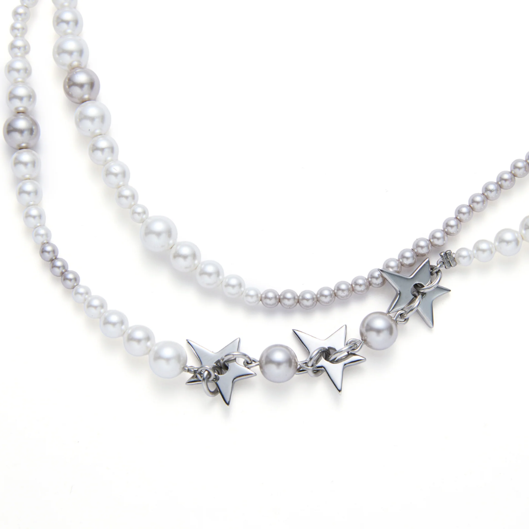 ☆ETW☆【EASY TO WEAR】Fe3c TRIPLE STAR PEARL NECKLACE  珍珠項鍊 星星 不鏽鋼