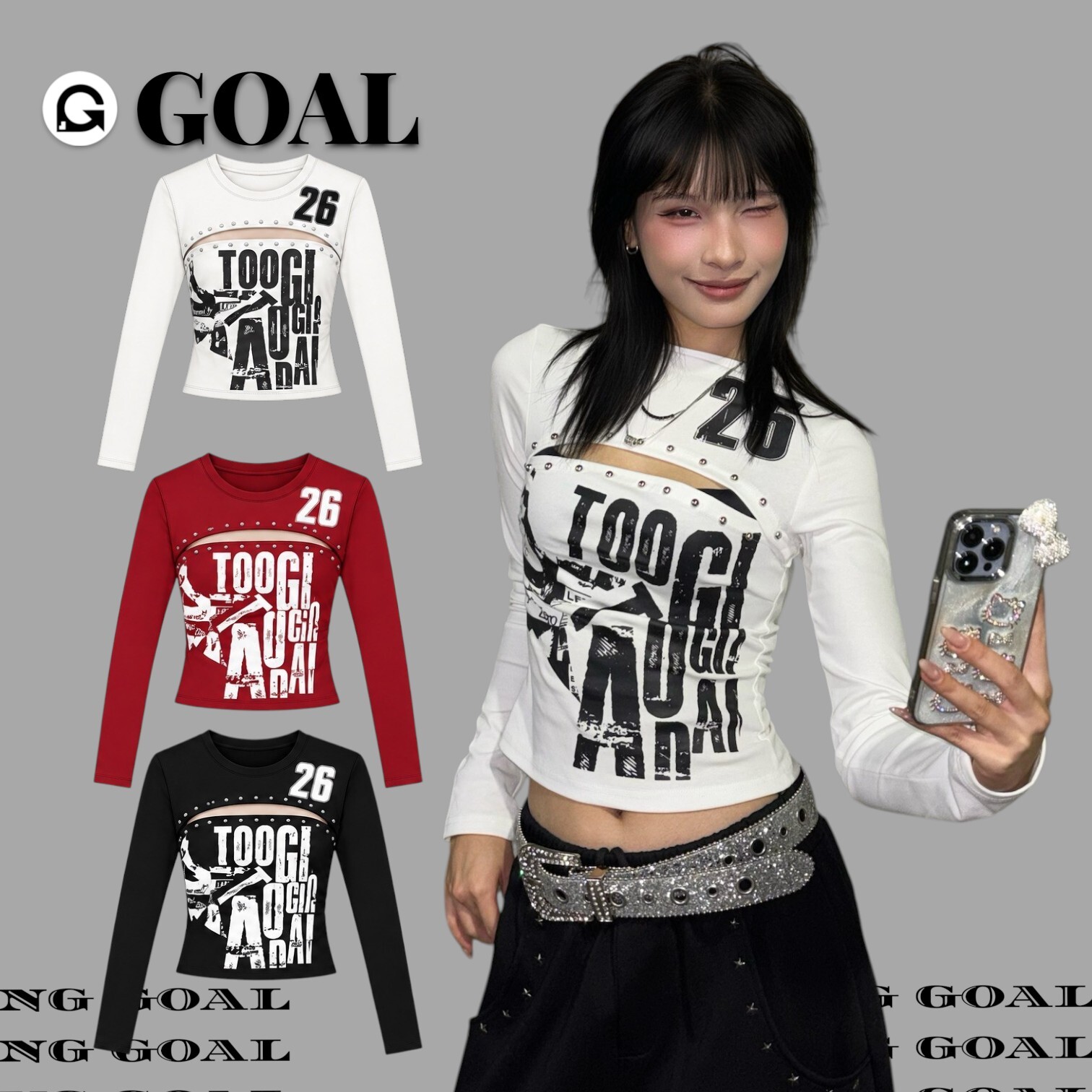 (GOAL) 美式鉚釘短版長袖上衣 1599
