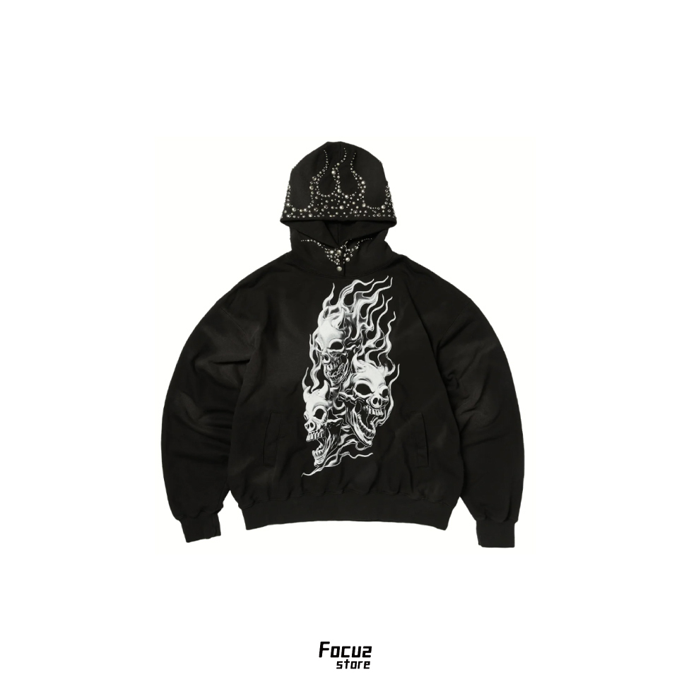 【Focus Store】現貨 Thug Club Hotheaded Riding Skull Hoodie 鉚釘 帽T 黑色