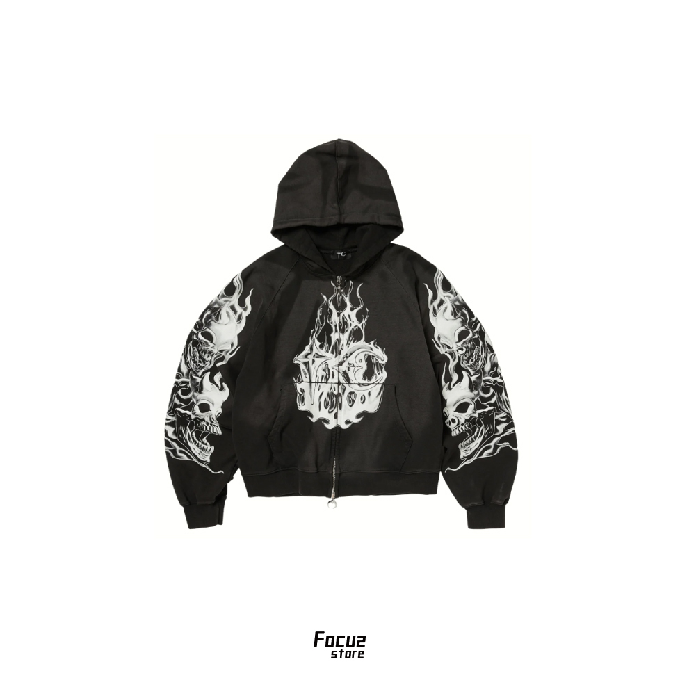 【Focus Store】現貨 Thug Club Six Riding Skull Zip-up Hoodie 連帽拉鏈外套 黑色