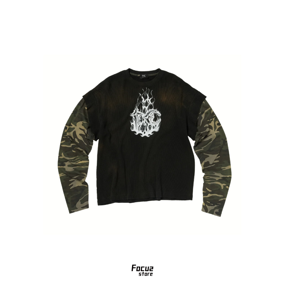 【Focus Store】現貨 Thug Club Hellfire Layered T-Shirt 華夫格 拼接長袖 黑色／迷彩