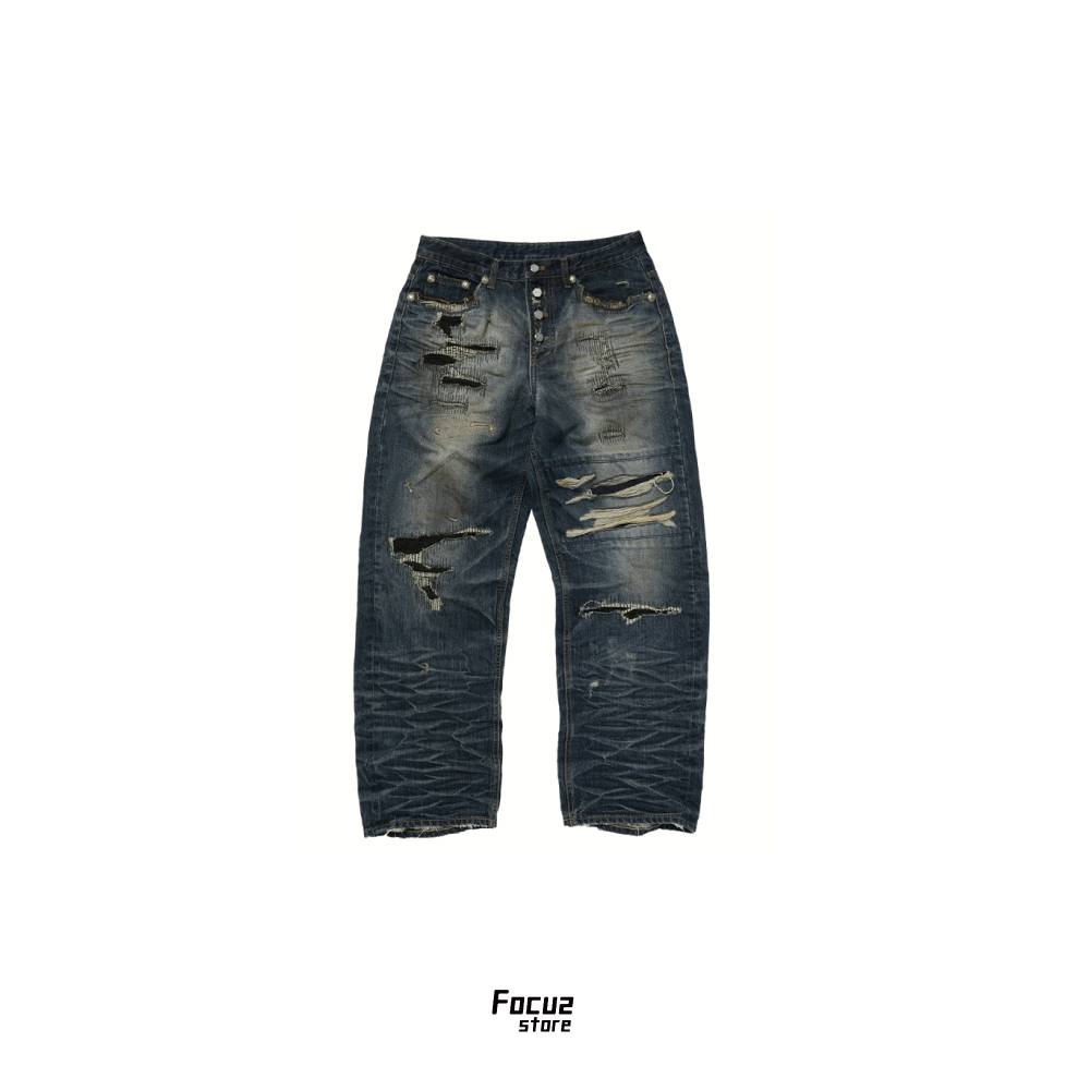 【Focus Store】現貨 Thug Club Skull Stitch Ripped Denim Pants 水洗破壞 牛仔褲 丹寧色