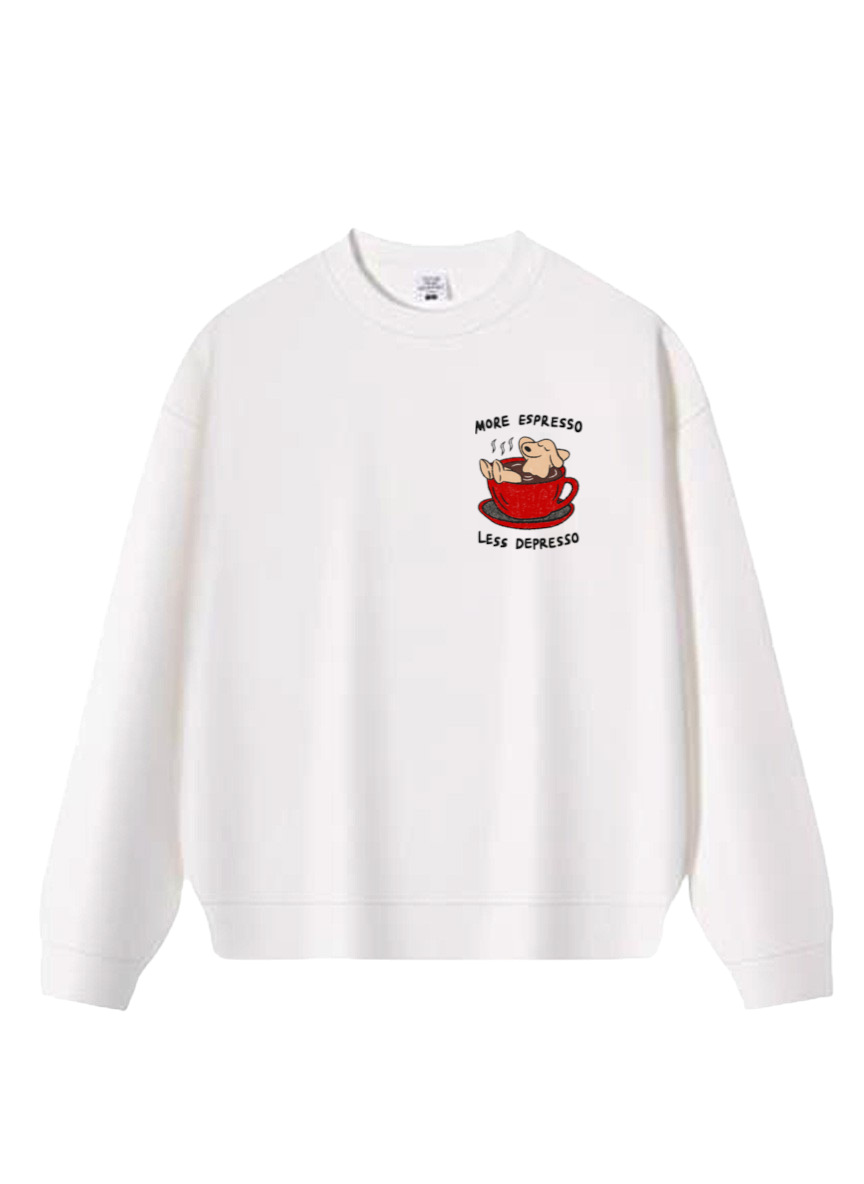 咖啡狗狗趣味插畫大學TEE★經典圓領寬鬆長袖上衣・秋冬文青百搭款