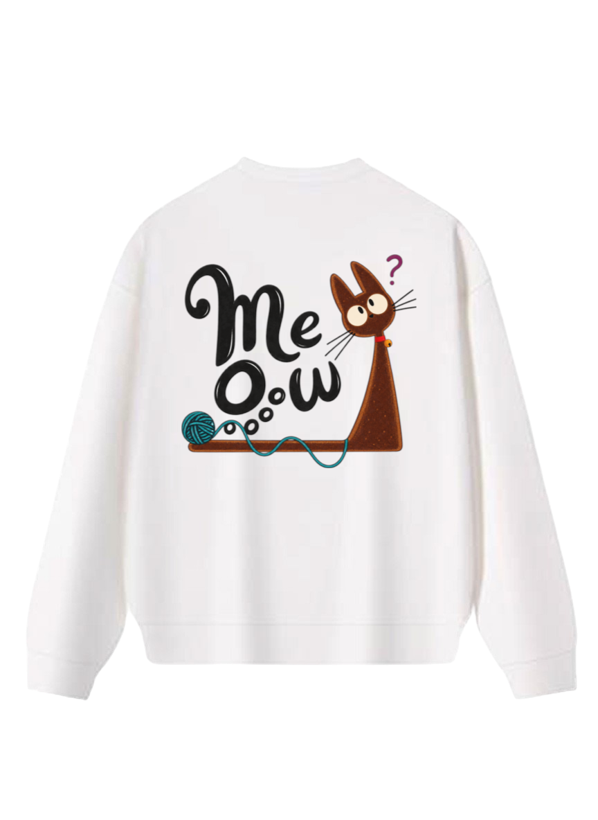 MEOW貓咪毛線球大學TEE★經典圓領寬鬆長袖上衣・秋冬文青百搭款