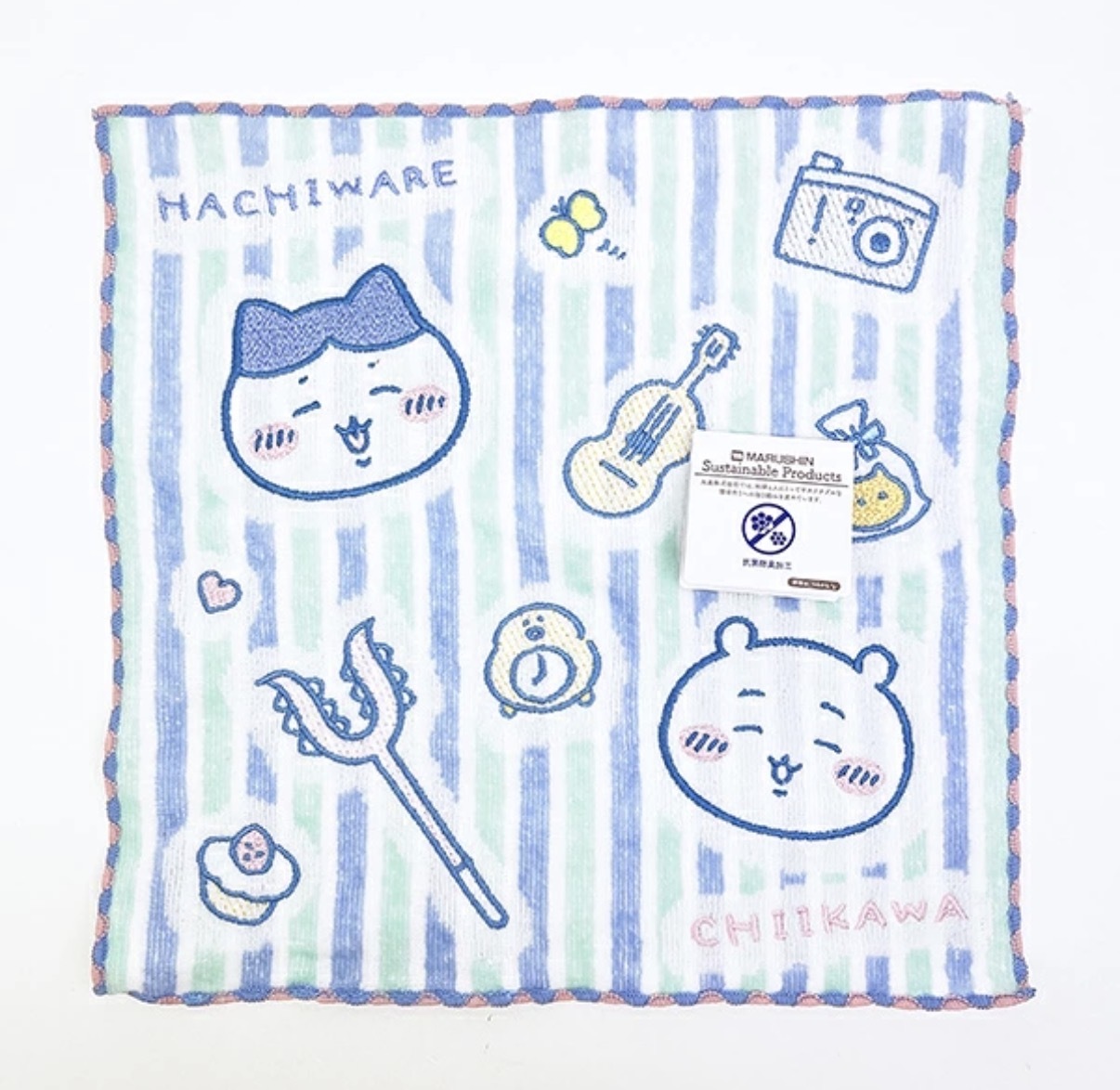 JP Chiikawa 小八吉伊 全刺繡方巾 藍白間 防臭抗菌 30x30 3372 TK260925