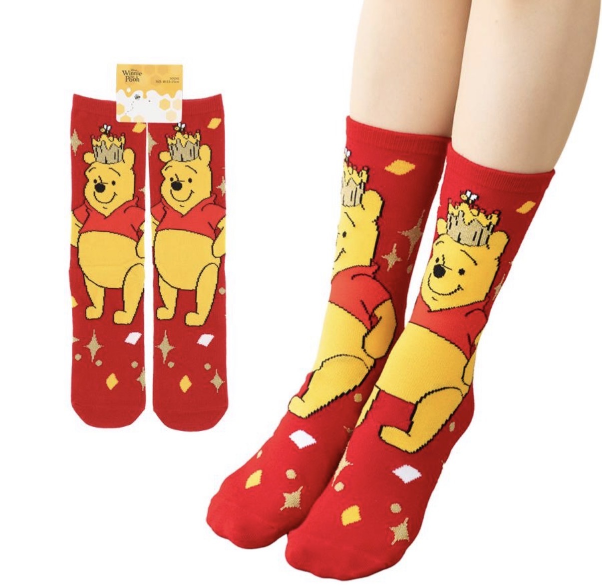 JP Pooh 皇冠閃閃中筒襪 紅 23-25 1115 TK260925