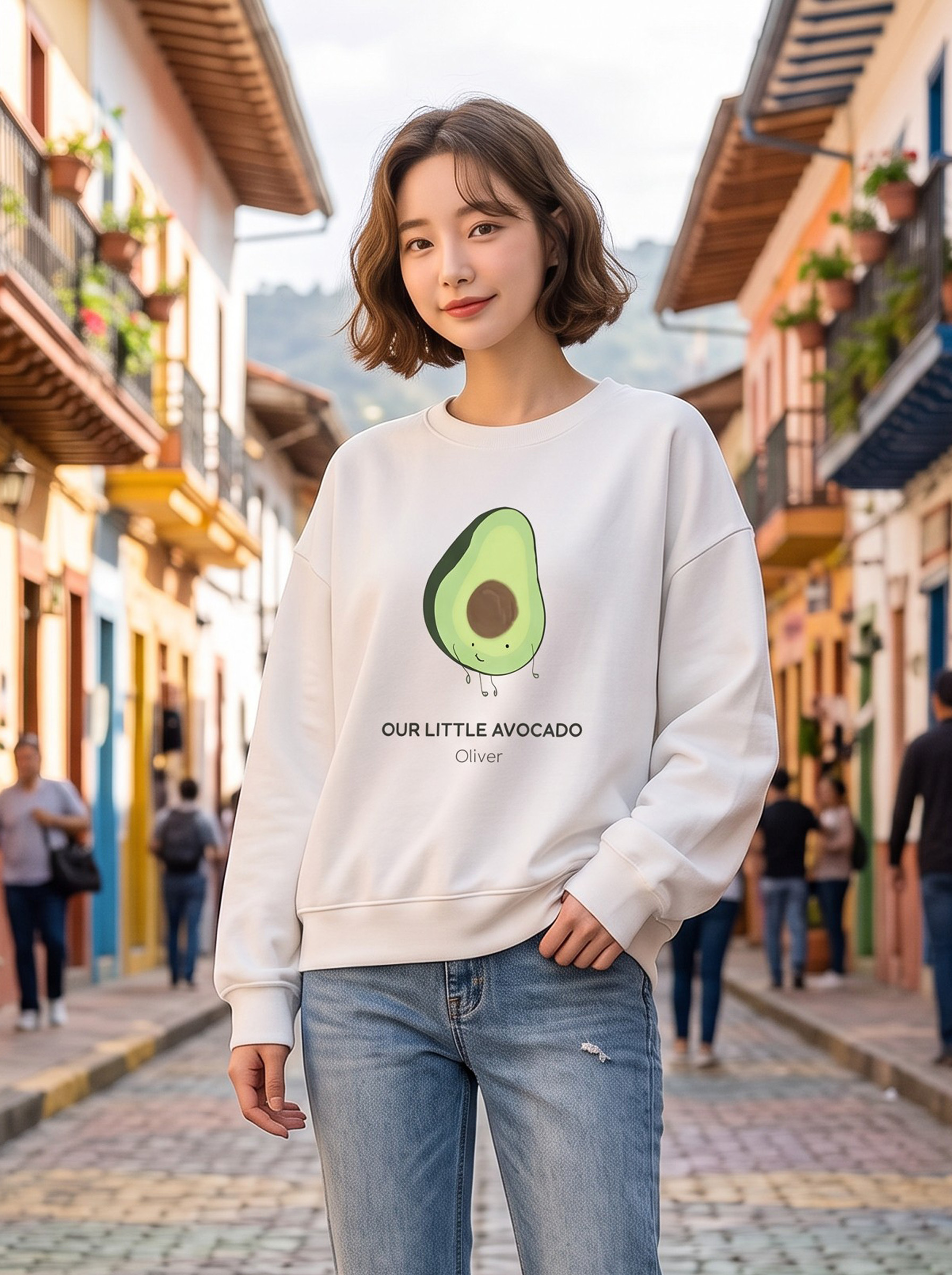 蔬果插畫大學TEE★清新文青寬鬆圓領長袖上衣