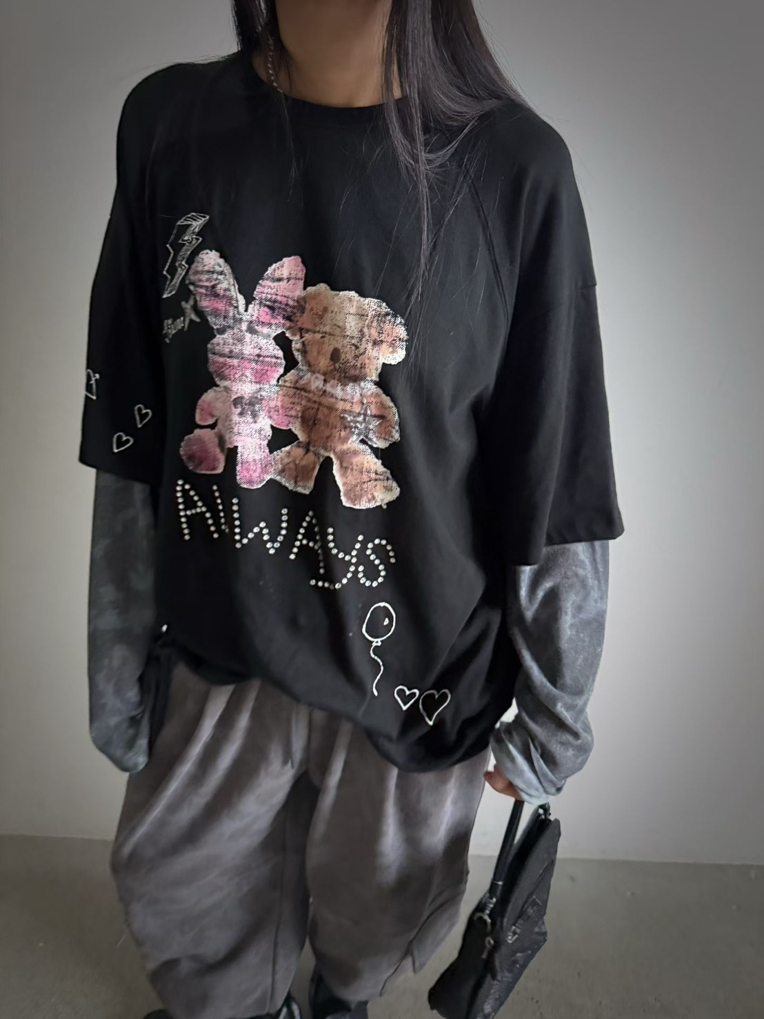 兔子熊拚迷彩袖T