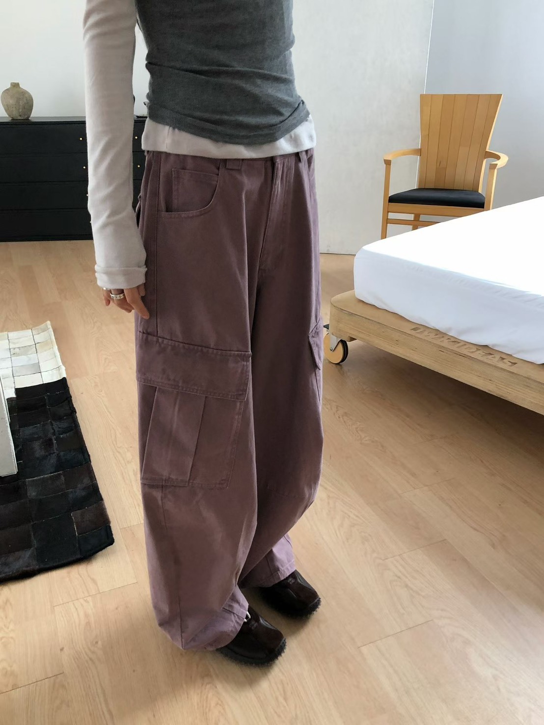 彎刀口袋收褲腳長褲