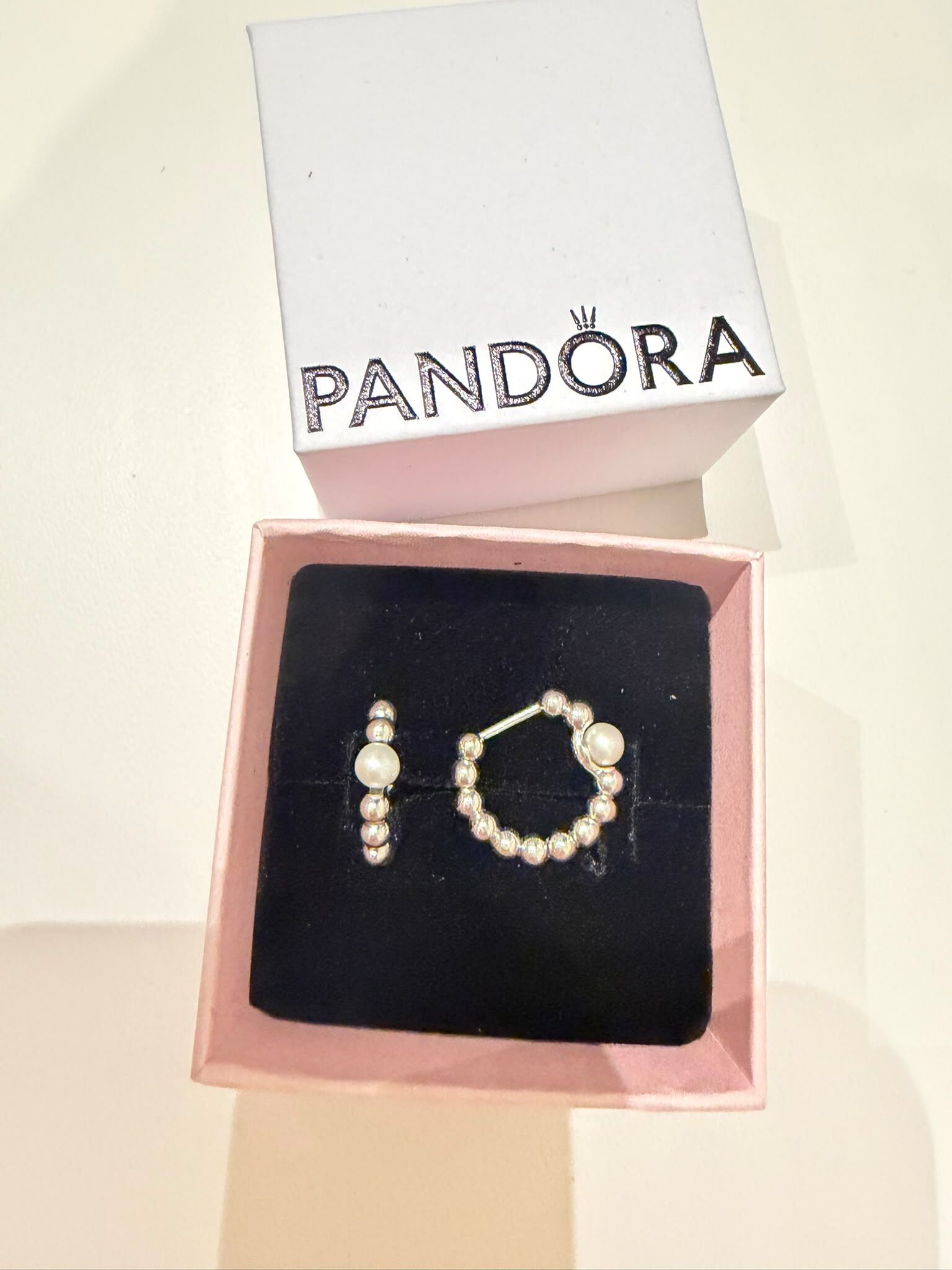 英國代購-PANDORA 銀色珍珠耳環
