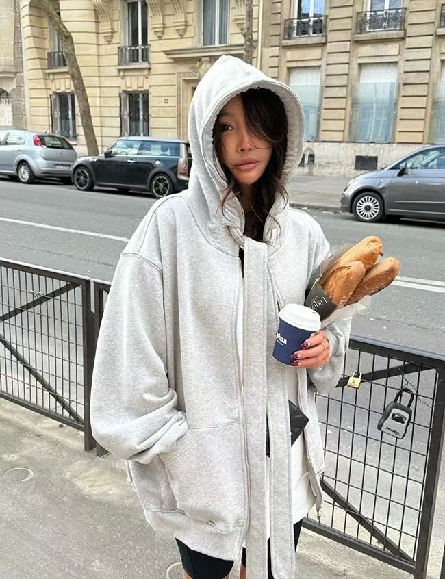 連帽綁蝴蝶結長版棉外套