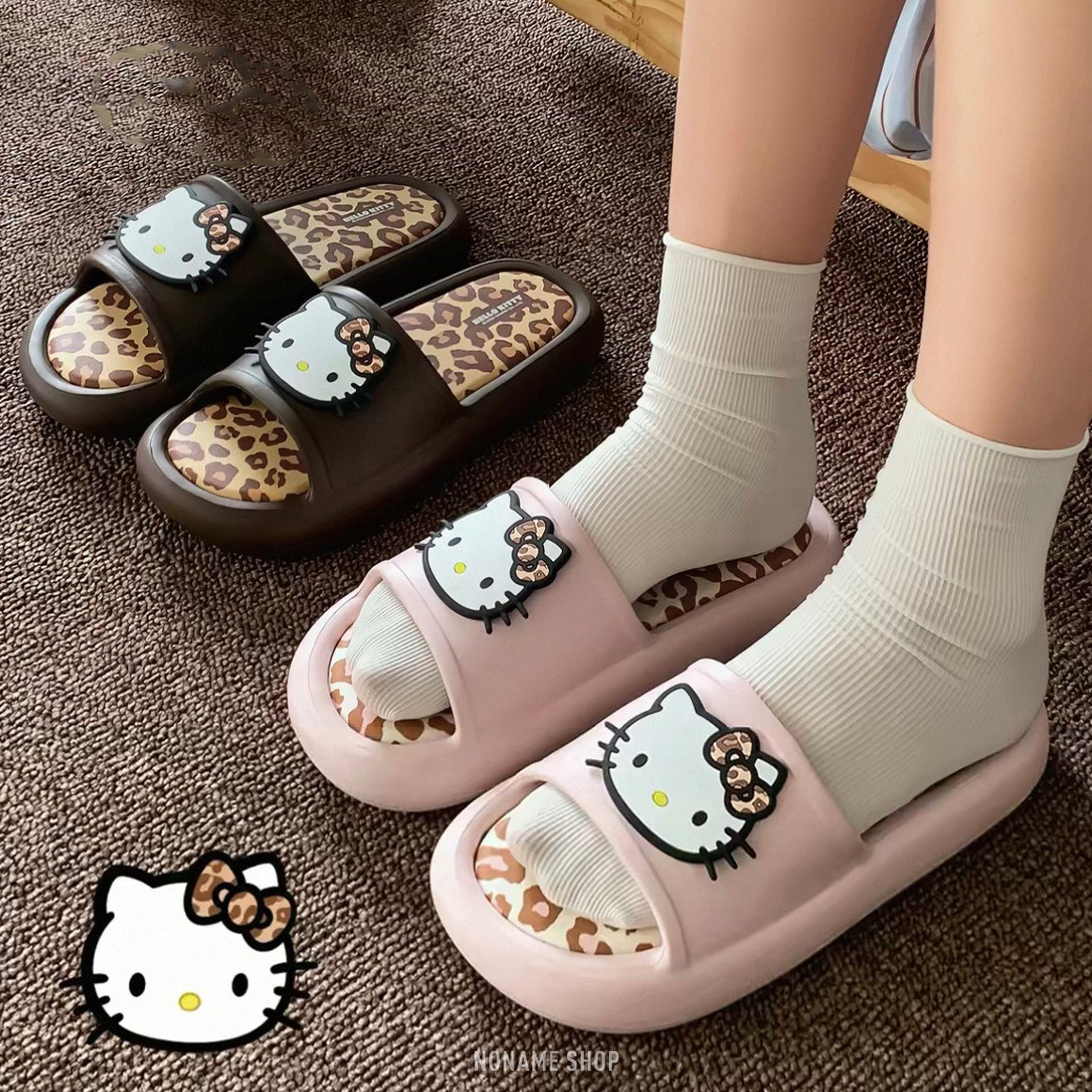 SANRIO X HELLO KITTY 三麗鷗 KT 凱蒂貓 豹紋 素面 防滑 拖鞋 四色 (女款)
