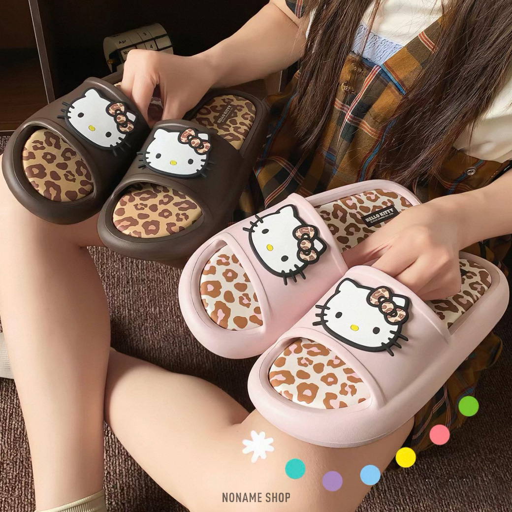 SANRIO X HELLO KITTY 三麗鷗 KT 凱蒂貓 豹紋 素面 防滑 拖鞋 四色 (女款)