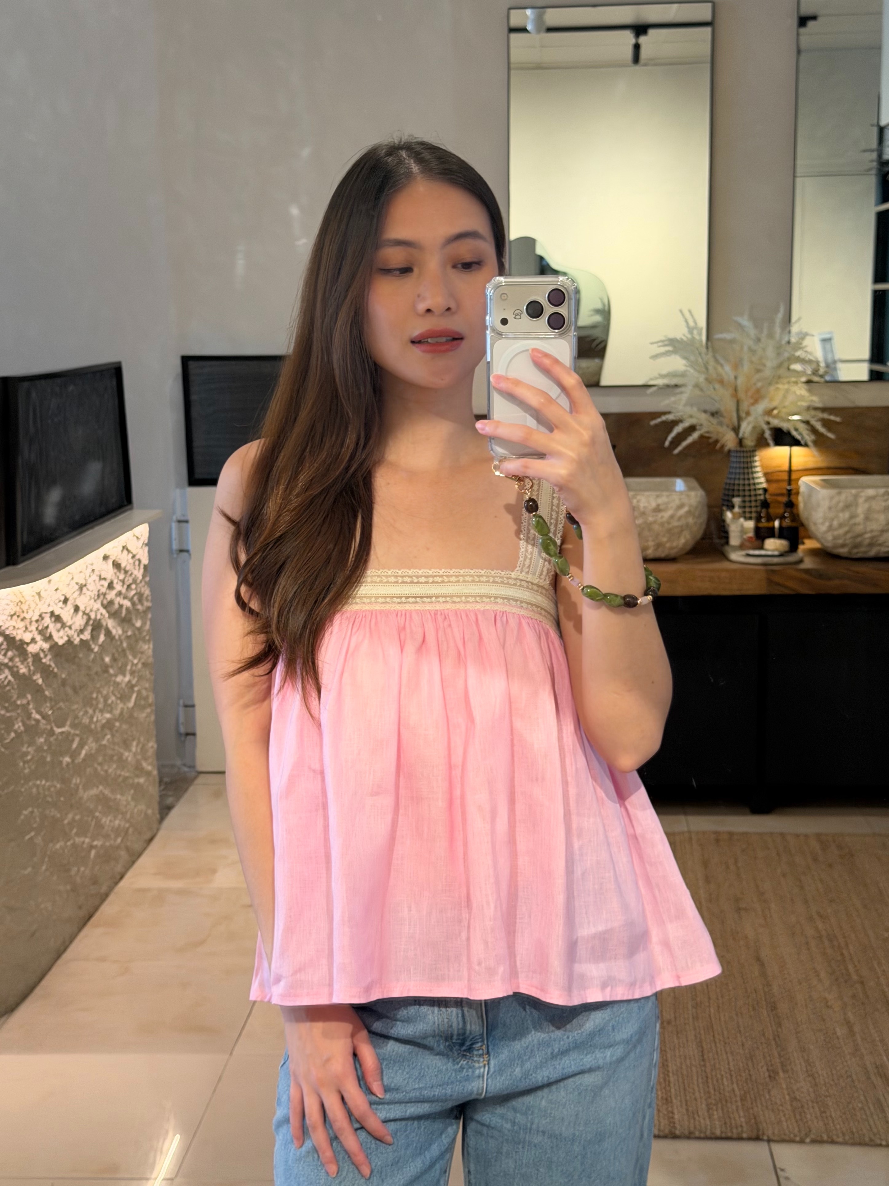 Luciana Pure Linen Top - Pink