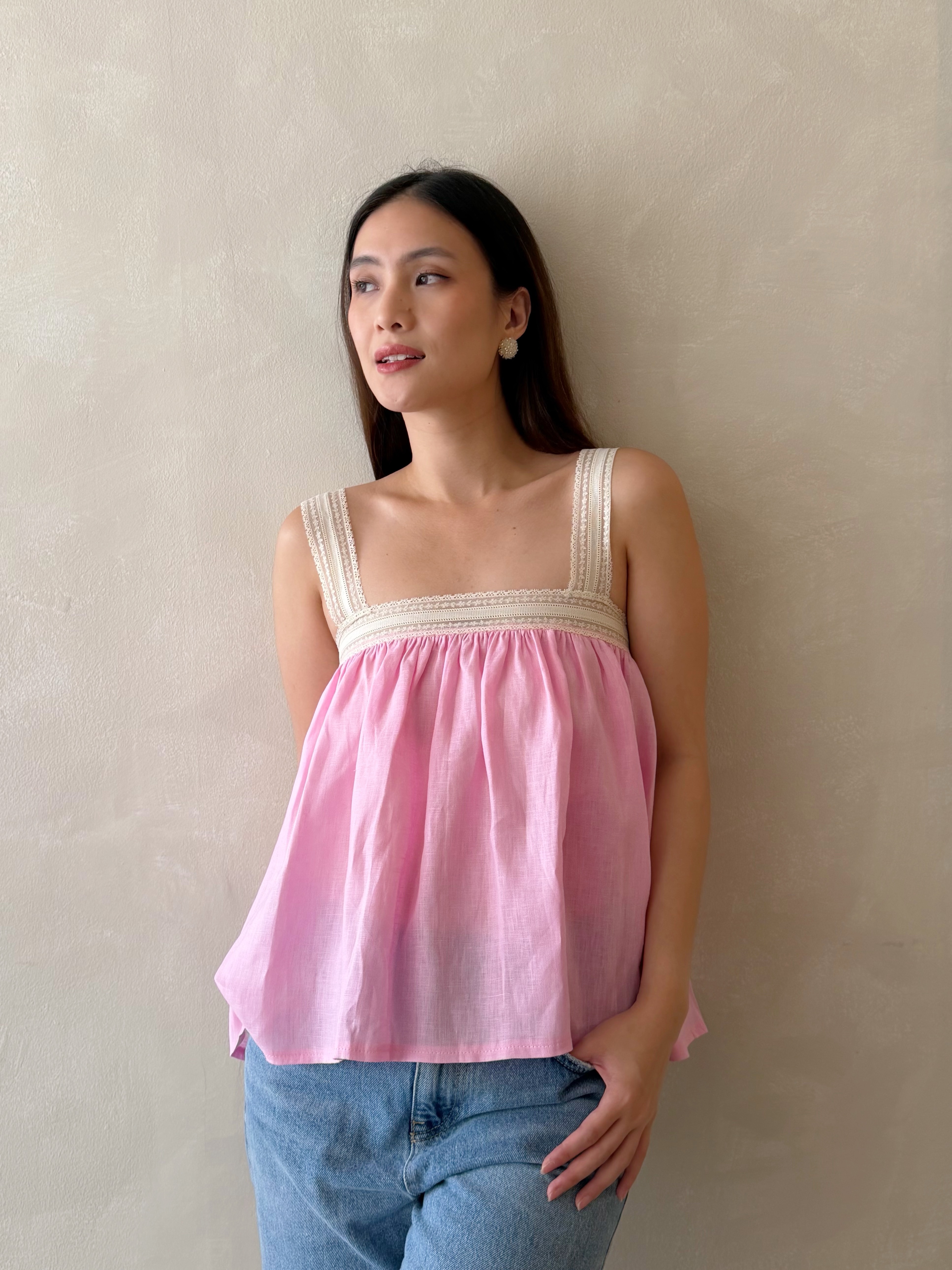 Luciana Pure Linen Top - Pink