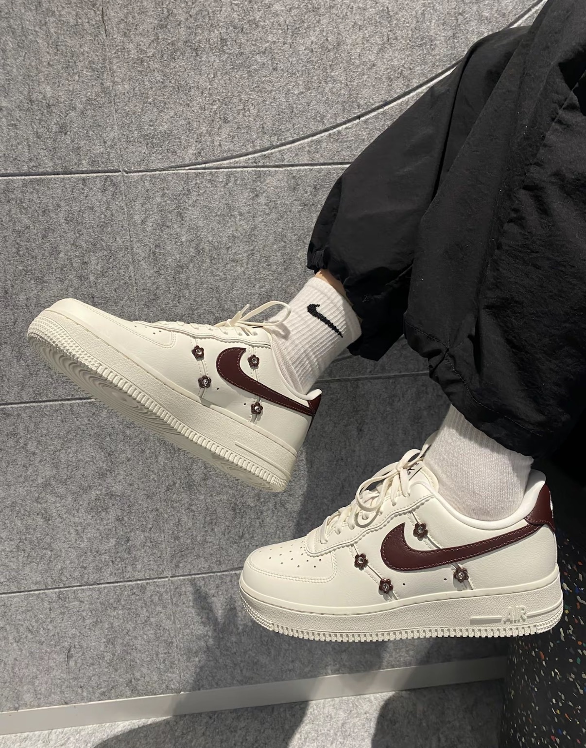 <新品酒紅小花🌹>NIKE AIR FORCE 1 '07 AF1 新款 酒紅棕小花